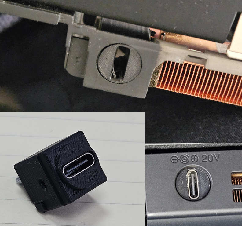 Barrel jack mod. 3D Print to hold USB C charger in place